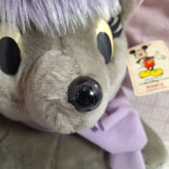 Disney Bianca Plush Mouse Purple Bow 16" Vintage 80s Made in Korea - Picture 16 of 16